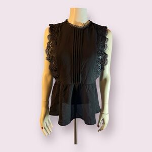 Monteau Women’s Lace Front, Sleeves, and Collar Tank Blouse Size M Black